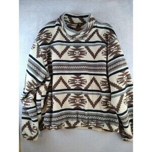 Vintage Woolrich Aztec Fleece Pullover Men's XL MOck Neck Brown Tan USA made